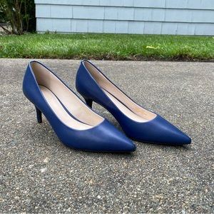 marine blue pointed toe cole haan kitten heels